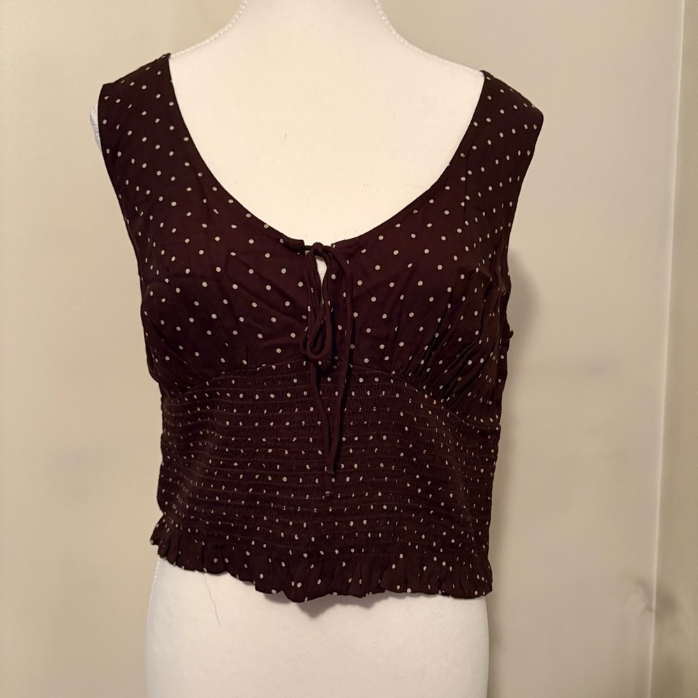 Burgundy Polka Dot Tie-Front Sleeveless Top